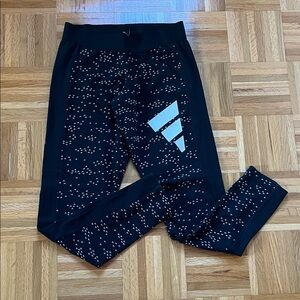 ADIDAS Black 3 Stripe White Logo Training Tights Leggings M